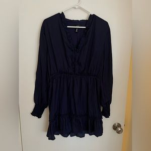 Aqua Navy Long sleeve ruffle dress